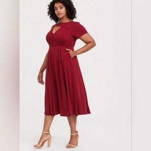 Torrid Dark Red Challis Keyhole Midi Skater Dress Size 3, 3X, 22/24